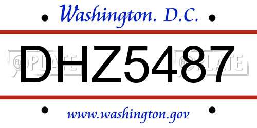 DHZ5487 District Of Columbia License Plate
