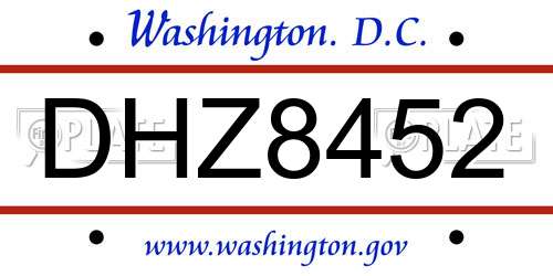 DHZ8452 District Of Columbia License Plate