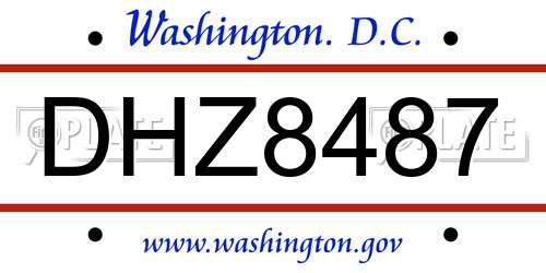 DHZ8487 District Of Columbia License Plate