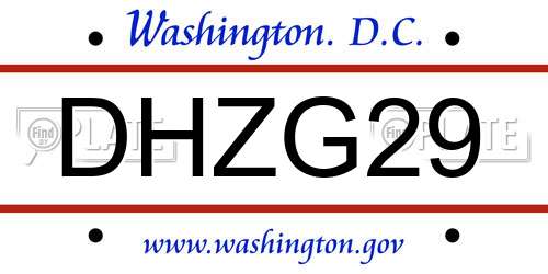 DHZG29 District Of Columbia License Plate