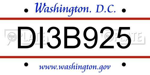 DI3B925 District Of Columbia License Plate