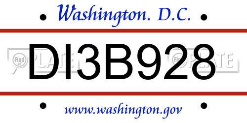 DI3B928 District Of Columbia License Plate