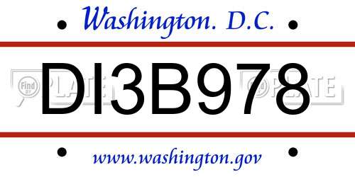 DI3B978 District Of Columbia License Plate