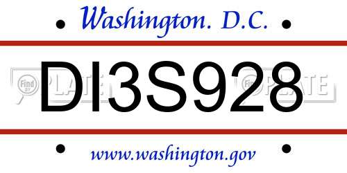 DI3S928 District Of Columbia License Plate