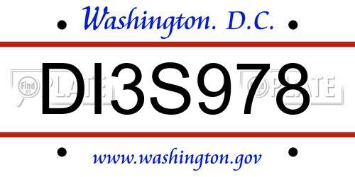 DI3S978 District Of Columbia License Plate