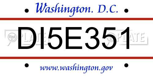 DI5E351 District Of Columbia License Plate