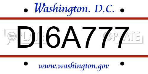 DI6A777 District Of Columbia License Plate