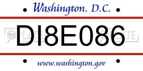 DI8E086 District Of Columbia License Plate