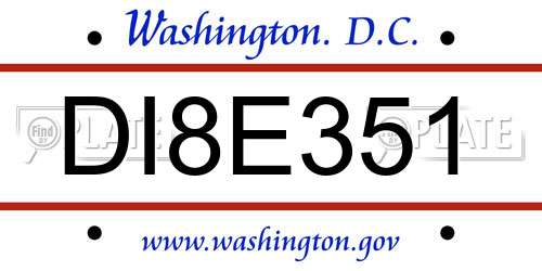 DI8E351 District Of Columbia License Plate