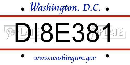DI8E381 District Of Columbia License Plate