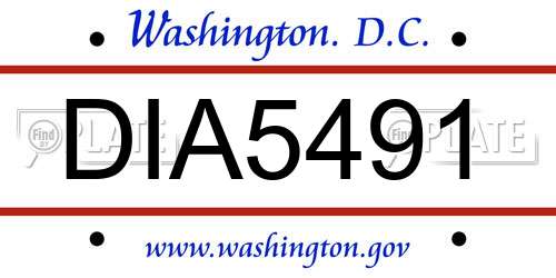 DIA5491 District Of Columbia License Plate