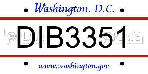 DIB3351 District Of Columbia License Plate