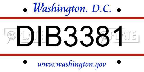 DIB3381 District Of Columbia License Plate
