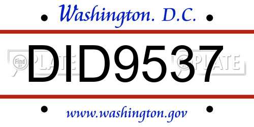 DID9537 District Of Columbia License Plate