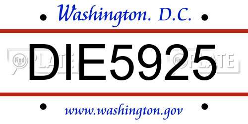DIE5925 District Of Columbia License Plate