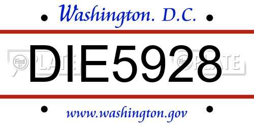 DIE5928 District Of Columbia License Plate