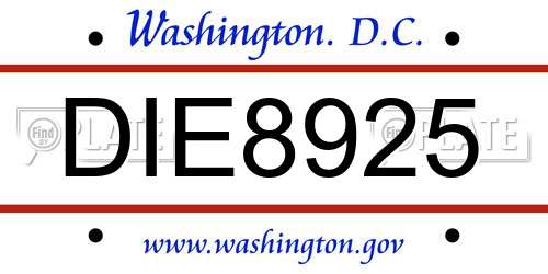 DIE8925 District Of Columbia License Plate