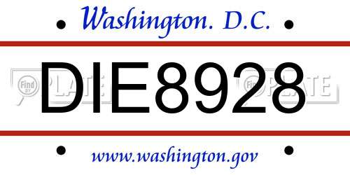 DIE8928 District Of Columbia License Plate