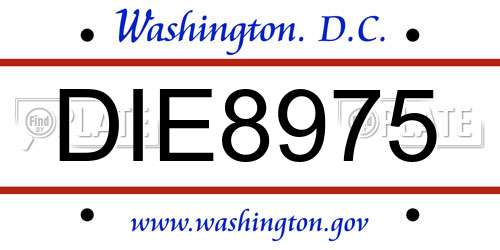 DIE8975 District Of Columbia License Plate