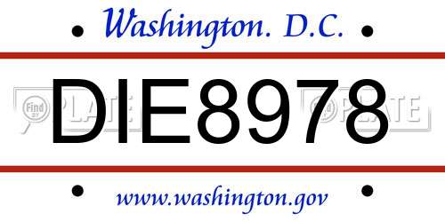 DIE8978 District Of Columbia License Plate