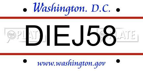 DIEJ58 District Of Columbia License Plate
