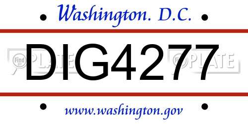 DIG4277 District Of Columbia License Plate