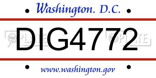 DIG4772 District Of Columbia License Plate