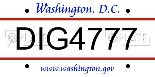 DIG4777 District Of Columbia License Plate