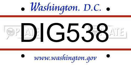 DIG538 District Of Columbia License Plate