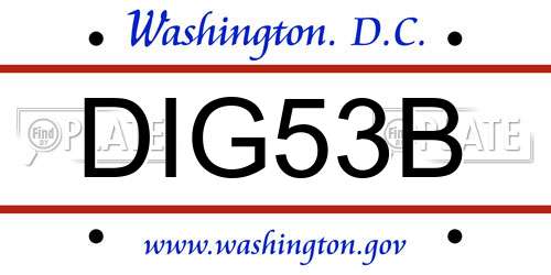 DIG53B District Of Columbia License Plate