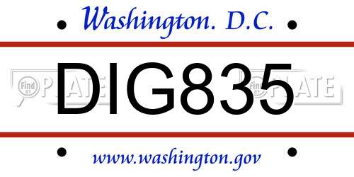 DIG835 District Of Columbia License Plate
