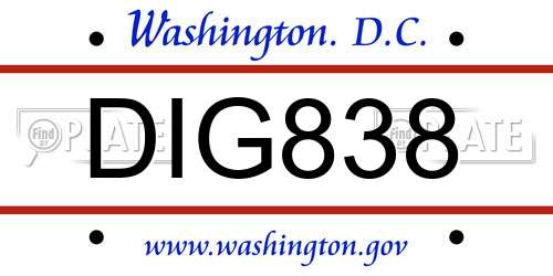 DIG838 District Of Columbia License Plate