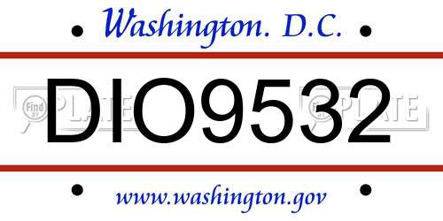 DIO9532 District Of Columbia License Plate
