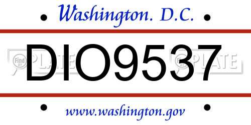 DIO9537 District Of Columbia License Plate