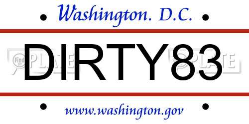 DIRTY83 District Of Columbia License Plate