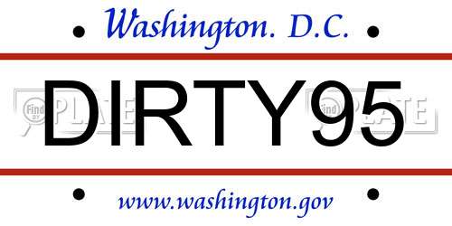 DIRTY95 District Of Columbia License Plate