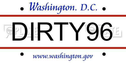DIRTY96 District Of Columbia License Plate