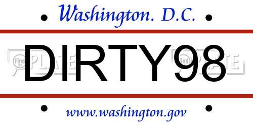 DIRTY98 District Of Columbia License Plate