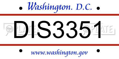 DIS3351 District Of Columbia License Plate