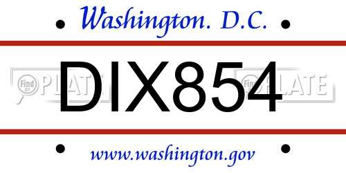 DIX854 District Of Columbia License Plate