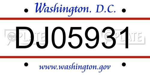 DJ05931 District Of Columbia License Plate