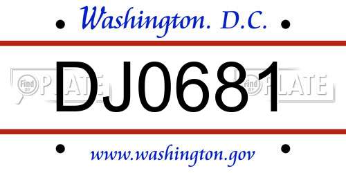 DJ0681 District Of Columbia License Plate