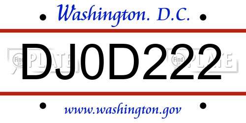 DJ0D222 District Of Columbia License Plate