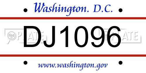 DJ1096 District Of Columbia License Plate