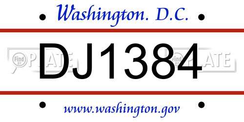 DJ1384 District Of Columbia License Plate