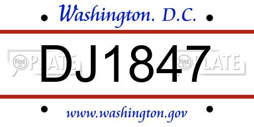 DJ1847 District Of Columbia License Plate