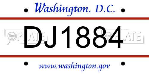 DJ1884 District Of Columbia License Plate