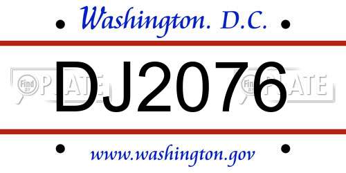 DJ2076 District Of Columbia License Plate