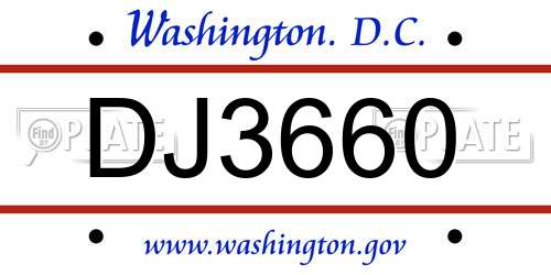 DJ3660 District Of Columbia License Plate