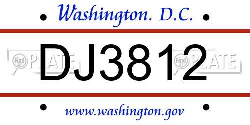 DJ3812 District Of Columbia License Plate
